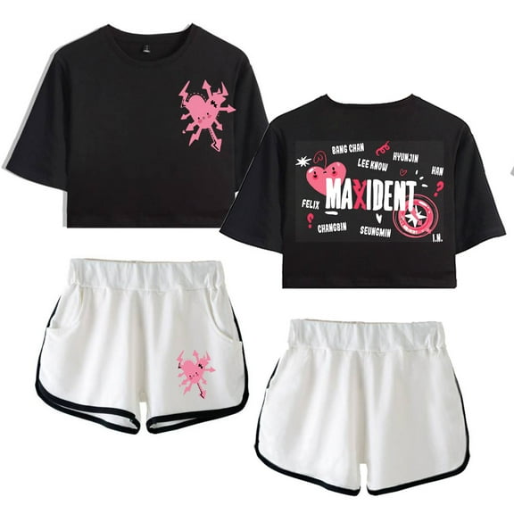 Stray Kids Women's Summer Fashion Street Style Short Sleeve Shorts Set