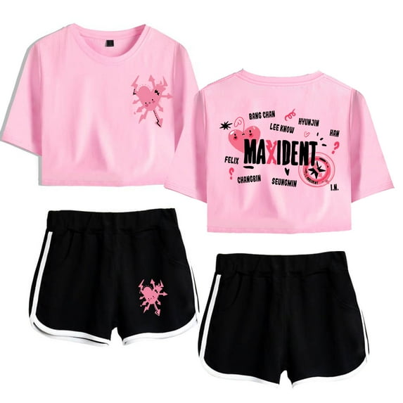 Stray Kids Women's Summer Fashion Street Style Short Sleeve Shorts Set