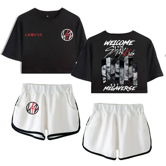 Stray Kids Women's Summer Fashion Street Style Short Sleeve Shorts Set