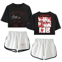 Stray Kids Women's Summer Fashion Street Style Short Sleeve Shorts Set