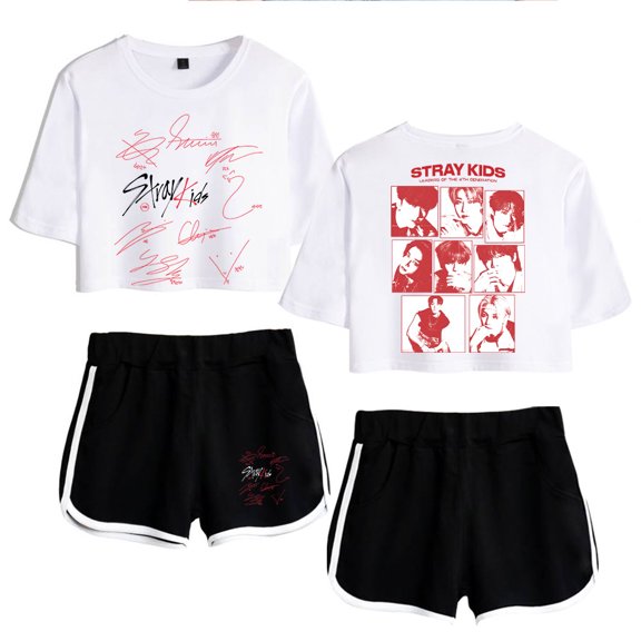 Stray Kids Women's Summer Fashion Street Style Short Sleeve Shorts Set
