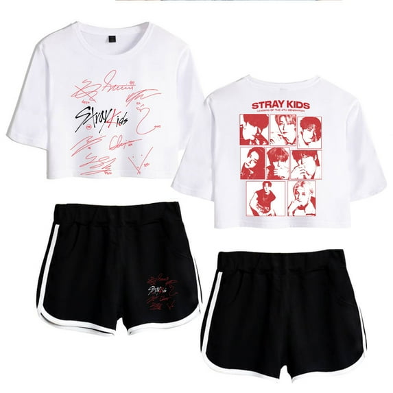 Stray Kids Women's Summer Fashion Street Style Short Sleeve Shorts Set