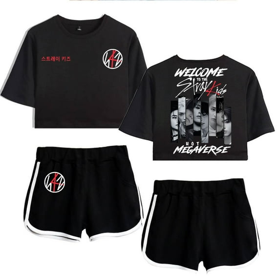 Stray Kids Women's Summer Fashion Street Style Short Sleeve Shorts Set