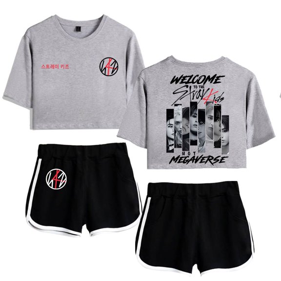 Stray Kids Women's Summer Fashion Street Style Short Sleeve Shorts Set