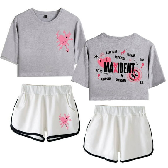 Stray Kids Women's Summer Fashion Street Style Short Sleeve Shorts Set