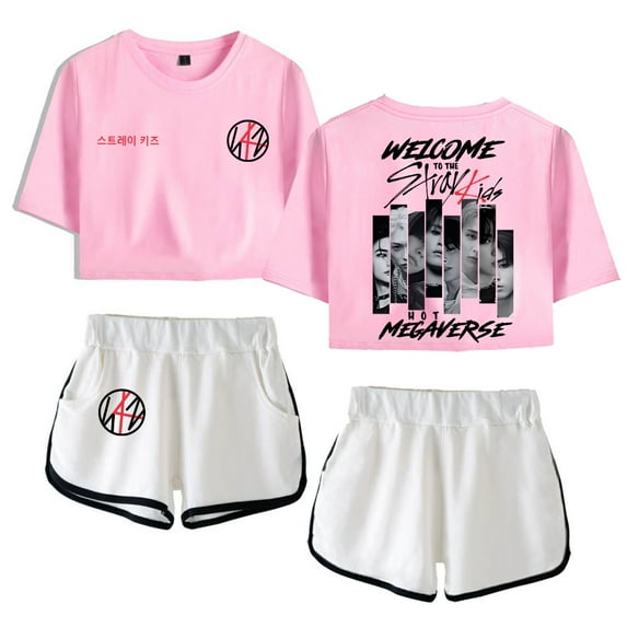 Stray Kids Women's Summer Fashion Street Style Short Sleeve Shorts Set