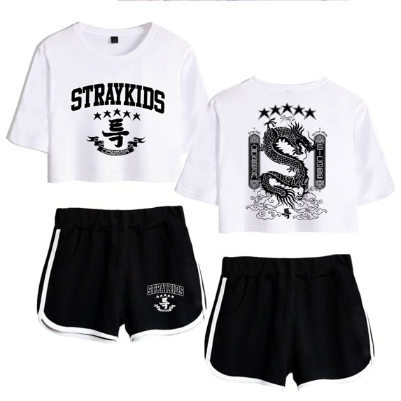 Stray Kids Women's casual summer street trend women's short sleeved shorts set