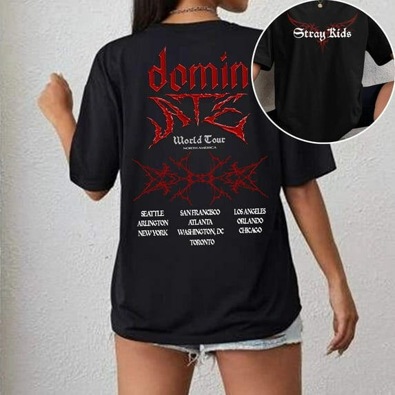 Stray Kids dominATE World Tour US 2025 T-shirt, Stray kids Hop Shirt, Bang Chan, Lee Know, Changbin, Felix,Black color,size 5XL