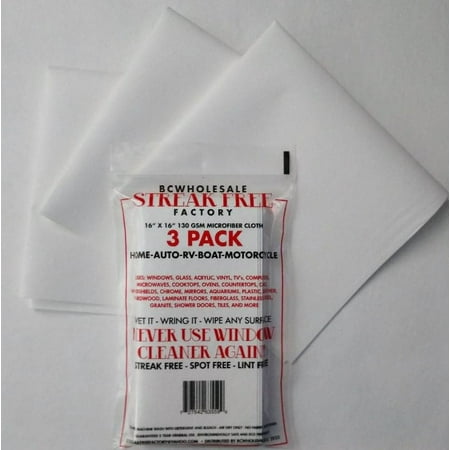 Streak Free Factory Microfiber Household Cleaning Cloths, White, 3 Count, 3 Pack