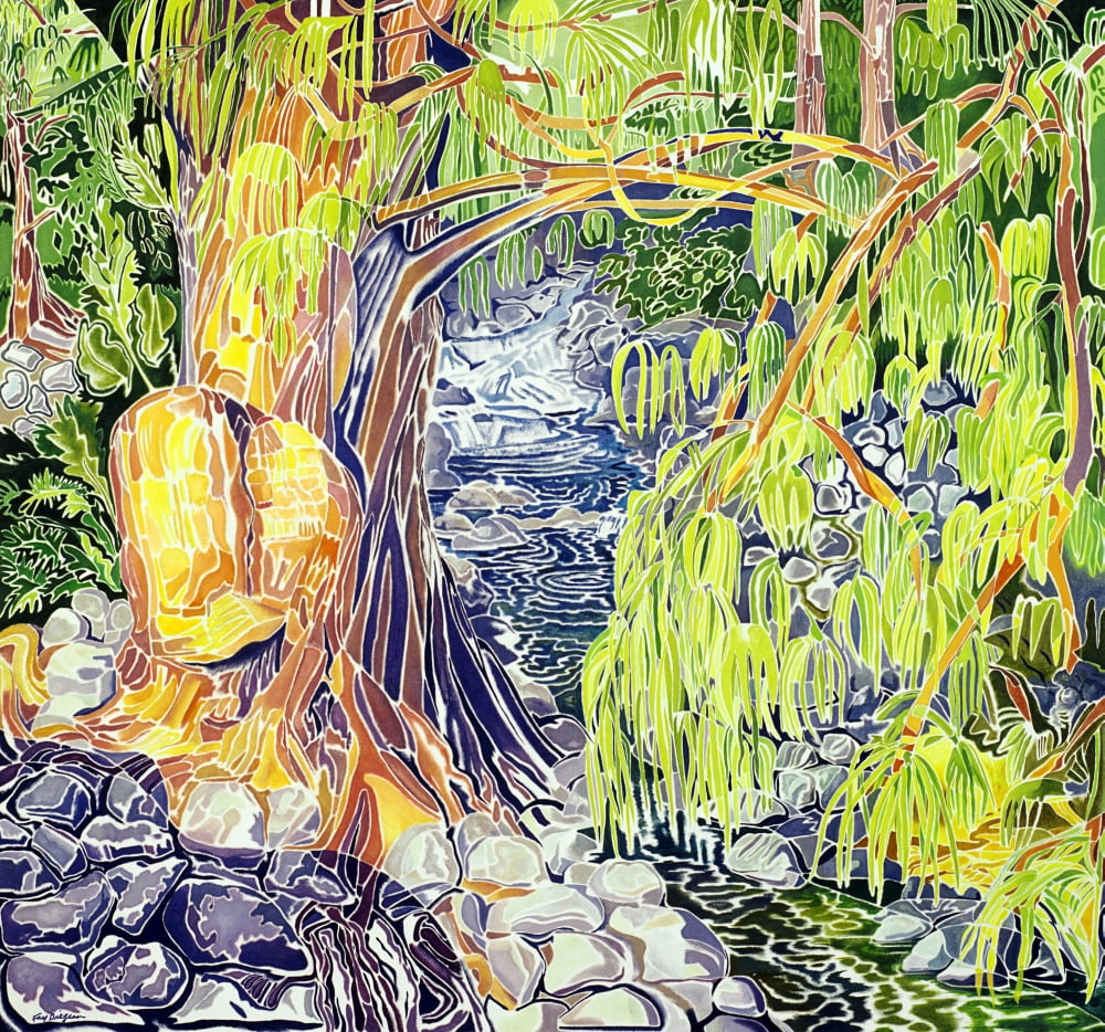 Stream At Laupahoehoe Big Island Lush Greenery Surrounding Stream At Laupahoehoe Point (Oil Painting) Canvas Art - Fay Biegun Design Pics (17 x 16)