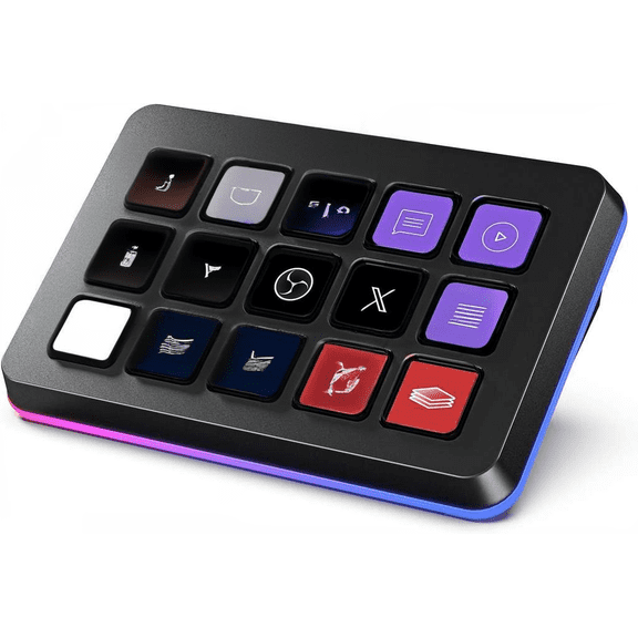 Stream Controller with 15 Macro Keys LCD Keypad for OBS Twitch YouTube Streamlabs Compatible with Mac and PC Black