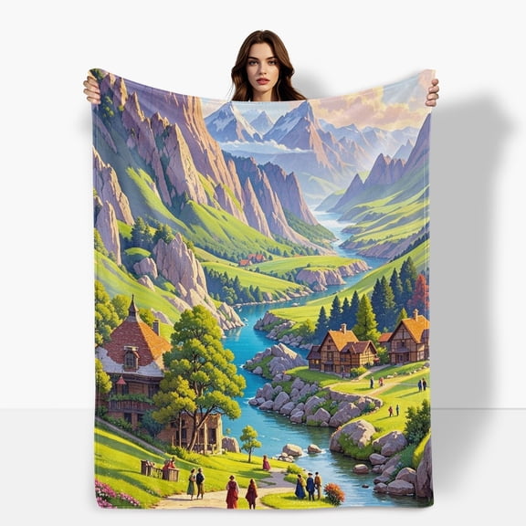 Stream Mountains Animals Decor Themed Cozy Fleece Blanket Soft Warm Comfortable For Sofa Bed Travel Camping Living Room Office Chair Polyester Gift For Family Or Friends