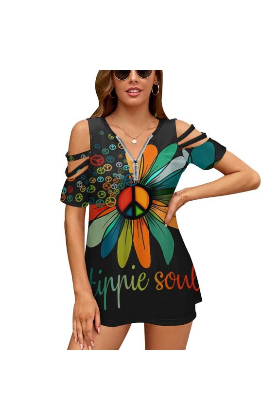 Stream Music Listen to Songs Womens Summer V Neck Zipper Top Short Sleeve T Shirt Off Shoulder Top Casual Classy Loose Shirts