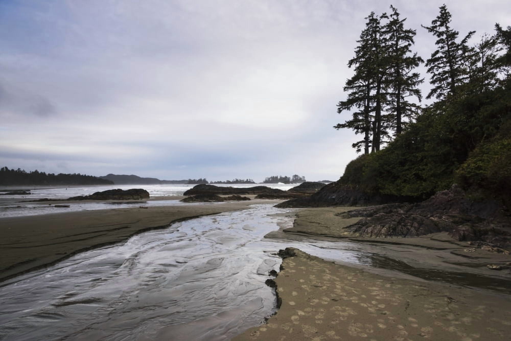 Stream of water flowing on the beach from the ocean Tofino British Columbia Canada Canvas Art - Keith Levit Design Pics (20 x 13)
