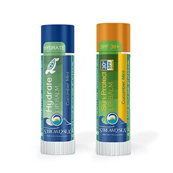 Stream2Sea SPF30 Reef Safe Moisturizing Cucumber Mint Lip Balm Set, SPF 30 + Hydrate - 0.15 oz