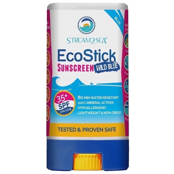 Stream2Sea Hypoallergenic Reef Safe EcoStick Sunscreen in Wild Blue with SPF 35, 0.5 oz