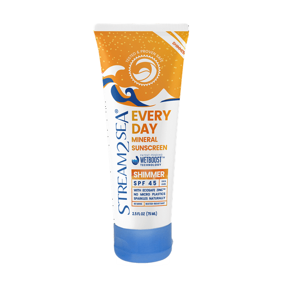 Stream2Sea SPF 45 Reef Safe Shimmer Sunscreen, Paraben Free, Non-Greasy - 2.5 fl oz