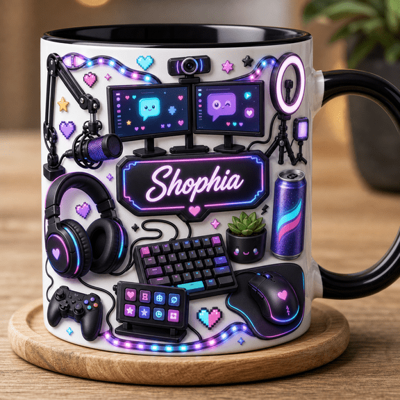 Streamer Mug Personalized 2D Printed 3D Effect Gaming Setup Content Creator Gift