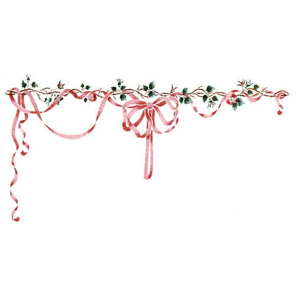 Streamers and Rosebud Border Wall Stencil - DEE249 by DeeSigns