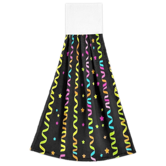 Streamers and Stars Pattern 2 Pack 14''x18'' Hand Towels Soft Coral Fleece Quick Dry Hook and Loop for Kitchen Bathroom