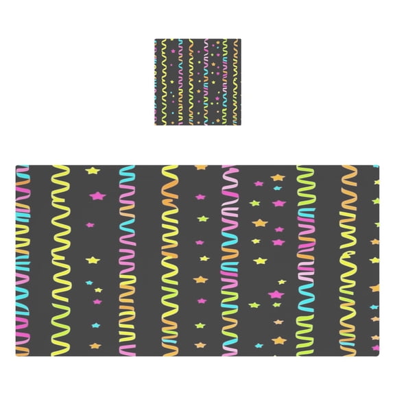 Streamers and Stars Pattern 2 Piece Cotton Bath and Face Towel Set Soft and Absorbent, for Beach Pool Bathroom