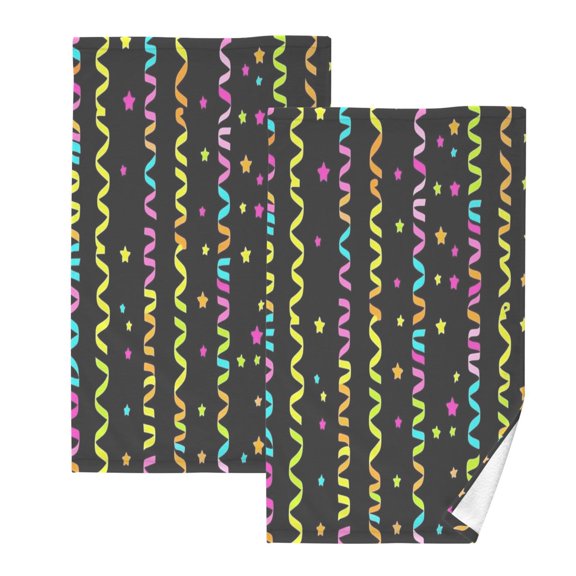 Streamers and Stars Pattern Set of 2 Pure Cotton Towels, 16'' x 28'', Highly Absorbent and Soft