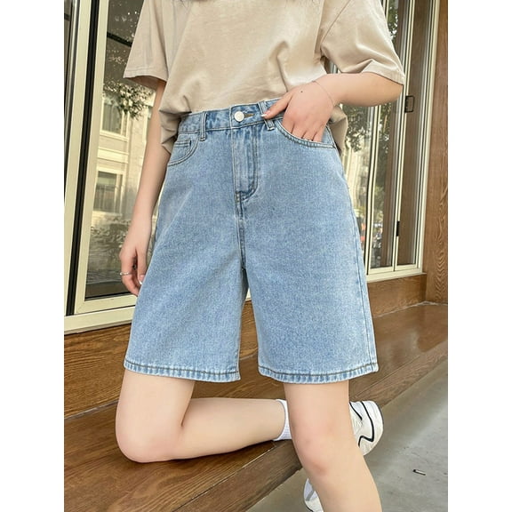 Streamgirl High Waisted Jeans Shorts Women 2025 Vintage Shorts Denim Loose Female Short Straight Jeans Shorts For Women Summer