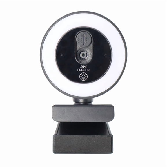 Streaming 2K USB Webcam with Autofocus, Built-In Microphone, Rotatable Lens, Fill Light for Video Conferencing