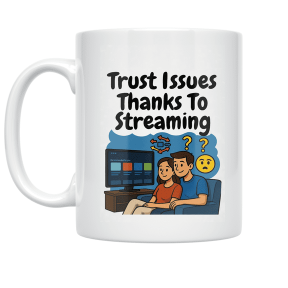 Streaming Trust Issues - TV Watching Couple - 11 oz Ceramic Coffee Mug