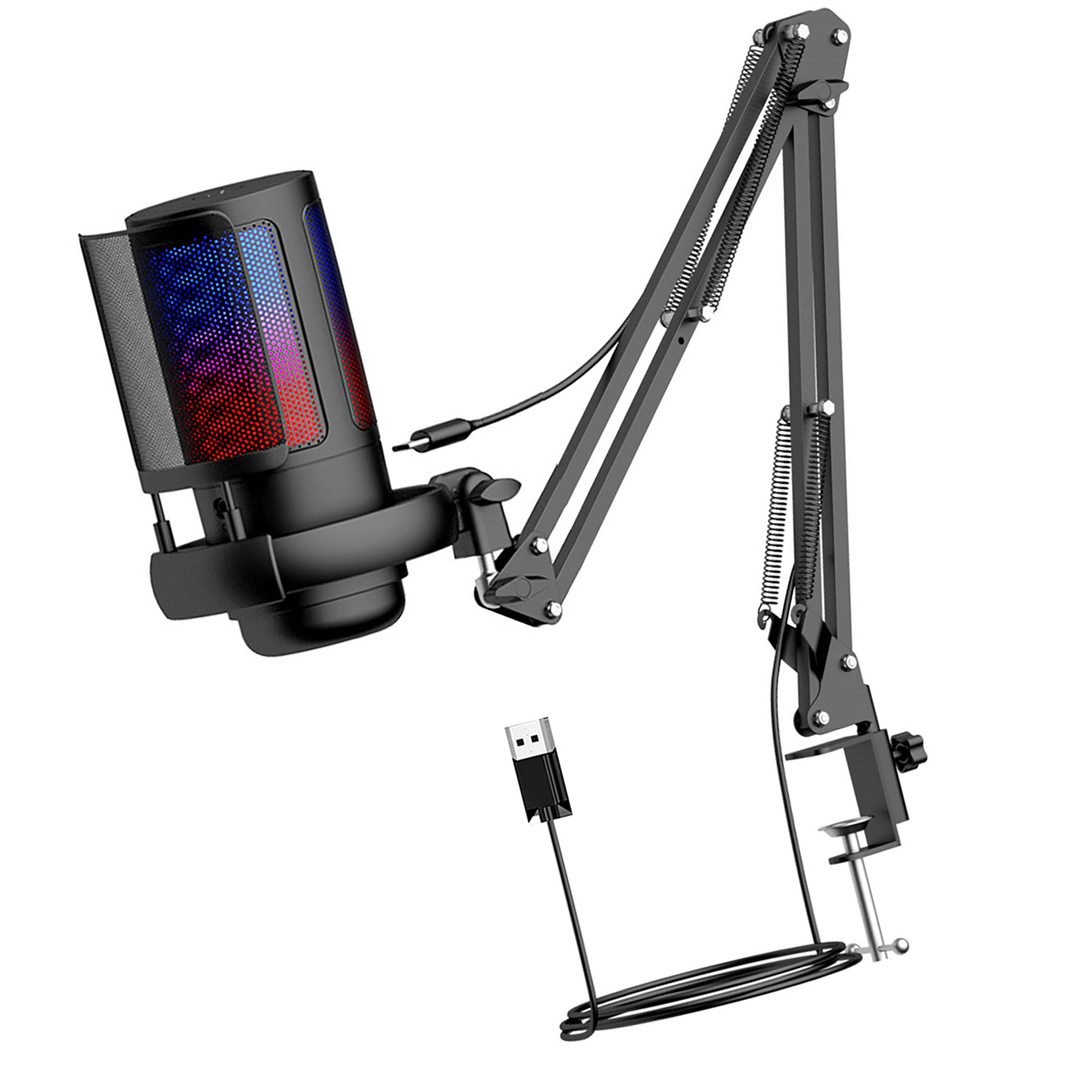 Streaming USB Mic Gaming Microphone for Gamers with LED Colorful Lighting Clear Pickup 360 Degree Adjustable Boom Arm
