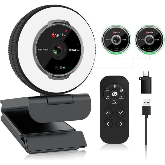 Streaming Webcam with Microphone: 1080P 60FPS USB Web Cam with Ring Light and Remote Control - HD Web Camera with 5X Digital Zoom Built in Privacy Cover,for PC|Computer|Laptop|Mac|Desktop