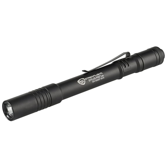 Streamlight 66133 Stylus Pro USB 350-Lumen Rechargeable Penlight with 120V AC Cord, Nylon Holster, Black