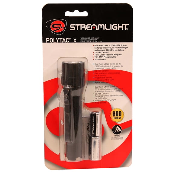 Streamlight 600 Lumen PolyTac X Flashlight - Includes (2) CR123A lithium batteries - Clam - Black