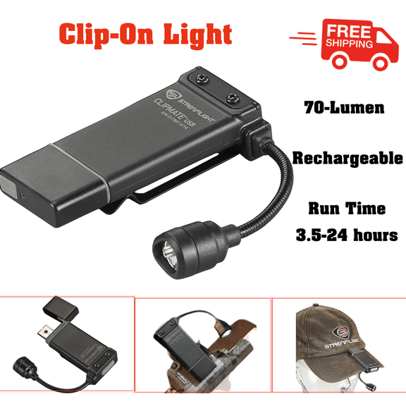Streamlight ClipMate USB Clip On Light 61125 70-Lumen USB Rechargeable, Black