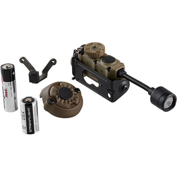 Streamlight Sidewinder Stalk LED Flashlight w/Helmet Clip & E-Mount, CR123A & AA, Multicolor, 76 Lumens, Coyote