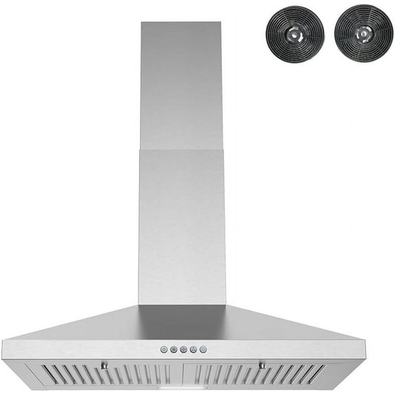 Streamline 30 in. Acrone Ductless Wall Mount Range Hood in Brushed Stainless Steel with Baffle Filters, Electronic Button Control, LED Light