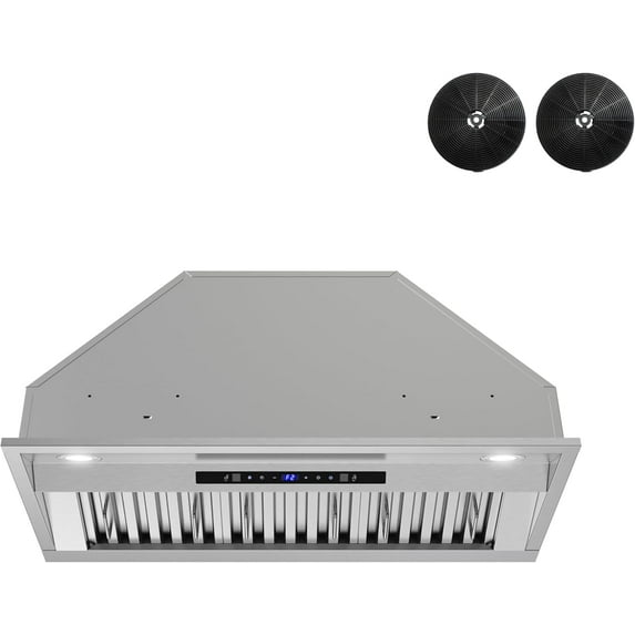 Streamline 34 in. Fondi Ductless Insert 350 CFM Range Hood in Brushed Stainless Steel with Baffle Filters, Touchpad Control, LED Lights