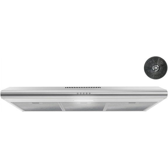 Streamline 36 in. Tigli Ductless Undermount 80 CFM Range Hood in Brushed Stainless Steel with Mesh Filters, Push Button Control, LED Light