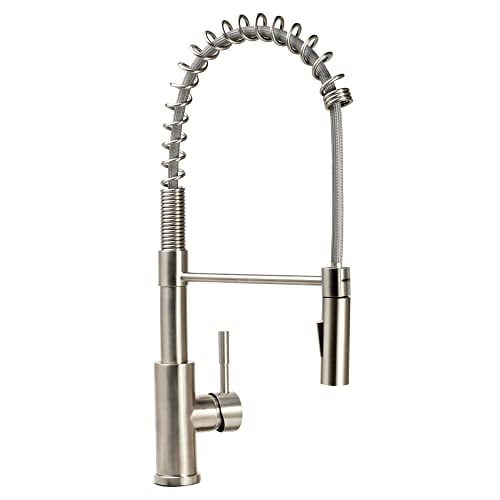 Dura Faucet DF-MK504SLK-SN RV Swivel High-Arc Spring Kitchen Sink Faucet - Single Handle - Kitchen Faucet with Pull-Down Sprayer - Optional Deck Plate (Brushed Satin Nickel)