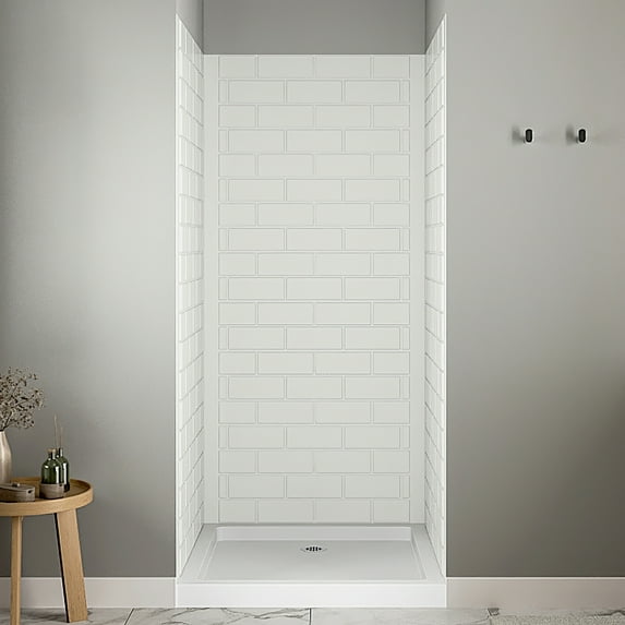 Streamline DSH-1060-94 36 in. L x 36 in. W x 76 in. H 3-Piece Glue-Up Alcove Shower Wall Surround in White Tile Finish