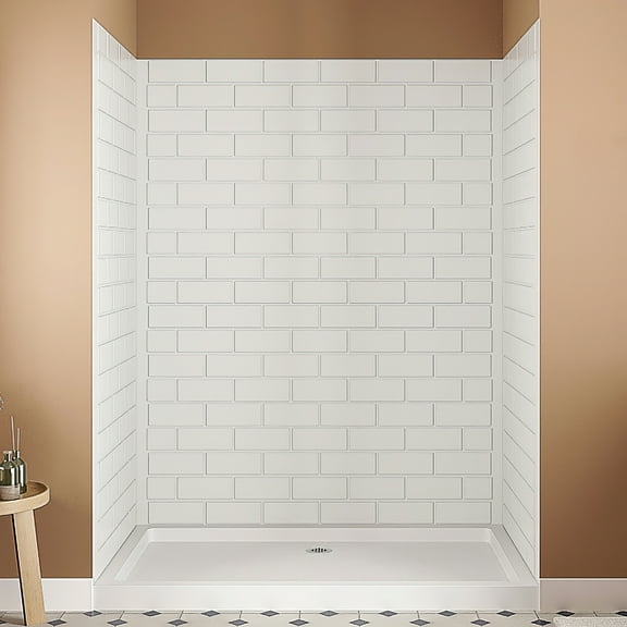 Streamline DSH-1080-97 32 in. L x 60 in. W x 76 in. H 3-Piece Glue-Up Alcove Shower Wall Surround in White Tile Finish