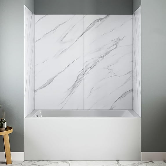 Streamline DSH-1140-106 32 in. L x 60 in. W x 55 in. H 4-Piece Glue-Up Alcove Bathtub Wall Surround in White Marble Finish