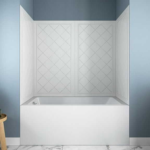 Streamline DSH-1160-109 32 in. L x 60 in. W x 55 in. H 4-Piece Glue-Up Alcove Bathtub Wall Surround in White Tile Finish