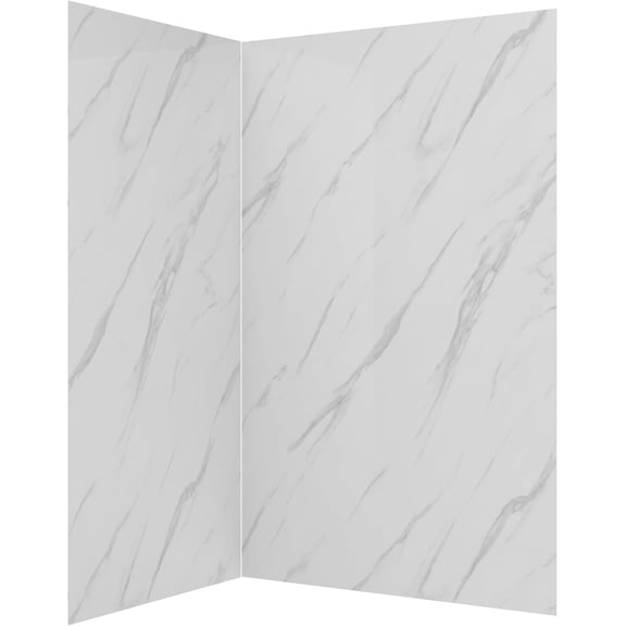 Streamline DSH-1420-148 34 in. L x 42 in. W x 76 in. H 2-Piece Glue-Up Corner Shower Surround in White Marble Finish