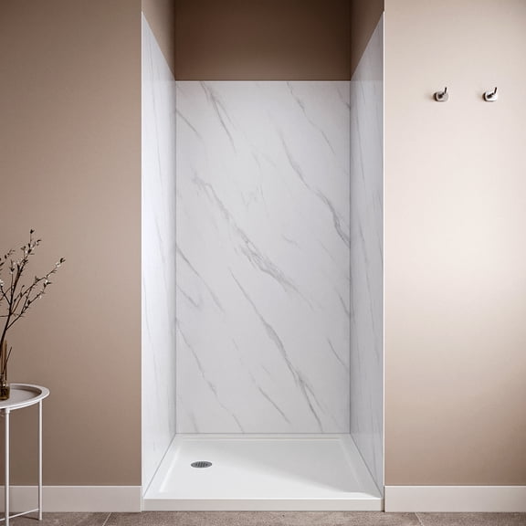 Streamline DSH-1740-193 36 in. L x 36 in. W x 76 in. H 3-Piece Glue-Up Alcove Shower Surround in White Marble Finish