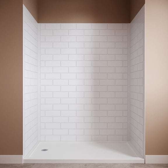 Streamline DSH-1820-205 36 in. L x 60 in. W x 76 in. H 3-Piece Glue-Up Alcove Shower Surround in White Tile Finish
