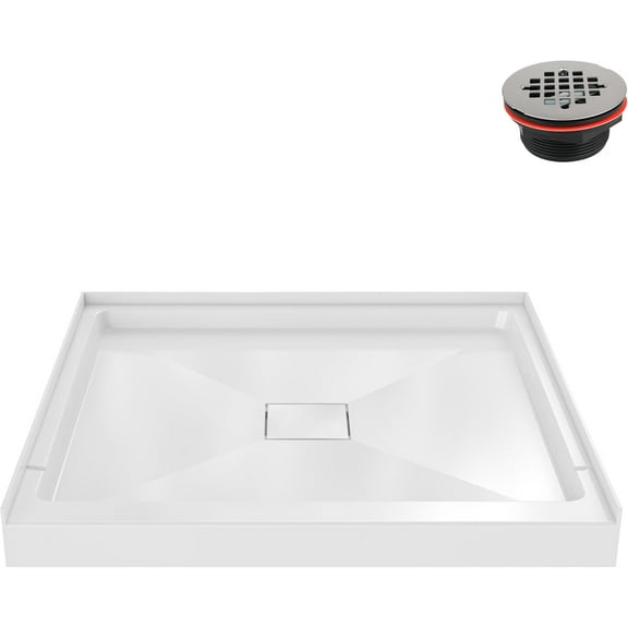 Streamline DT-2206-77 36 in. x 36 in. Alcove PP Shower Base in Glossy White With Center Drain, Drain Included