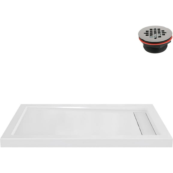Streamline DT-2224-104 48 in. x 32 in. Corner PP Shower Base in Glossy White With Right Drain, Drain Included