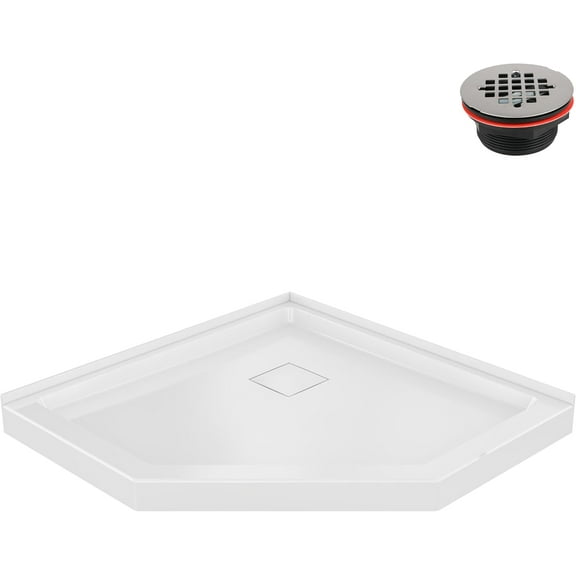 Streamline DT-2230-109 38 in. x 38 in. Neo Angle PP Shower Base in Glossy White With Center Drain, Drain Included