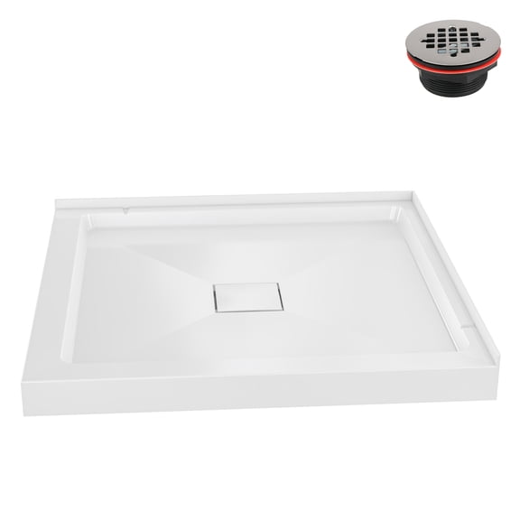 Streamline DT-2239-118 34 in. x 34 in. Corner PP Shower Base in Glossy White With Center Drain, Drain Included